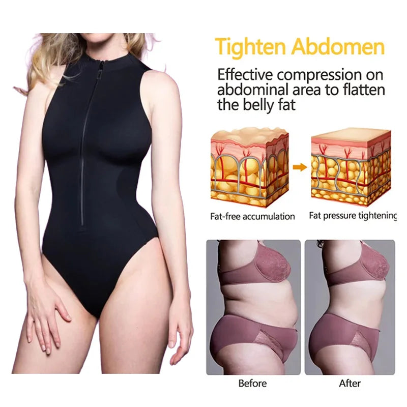 Double Control Jumpsuit Zipper Back Lace- up Strap Shaping Body Shapewear Women Tummy Control Sexy Bodysuit