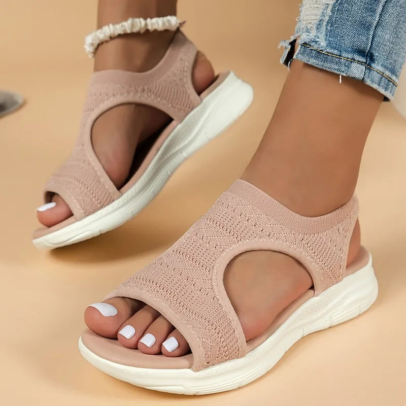 Women's Shoes  Summer Comfortable Casual Sports Sandals Women's Beach Wedge Sandals Women's Mesh Knitted Roman Sandals