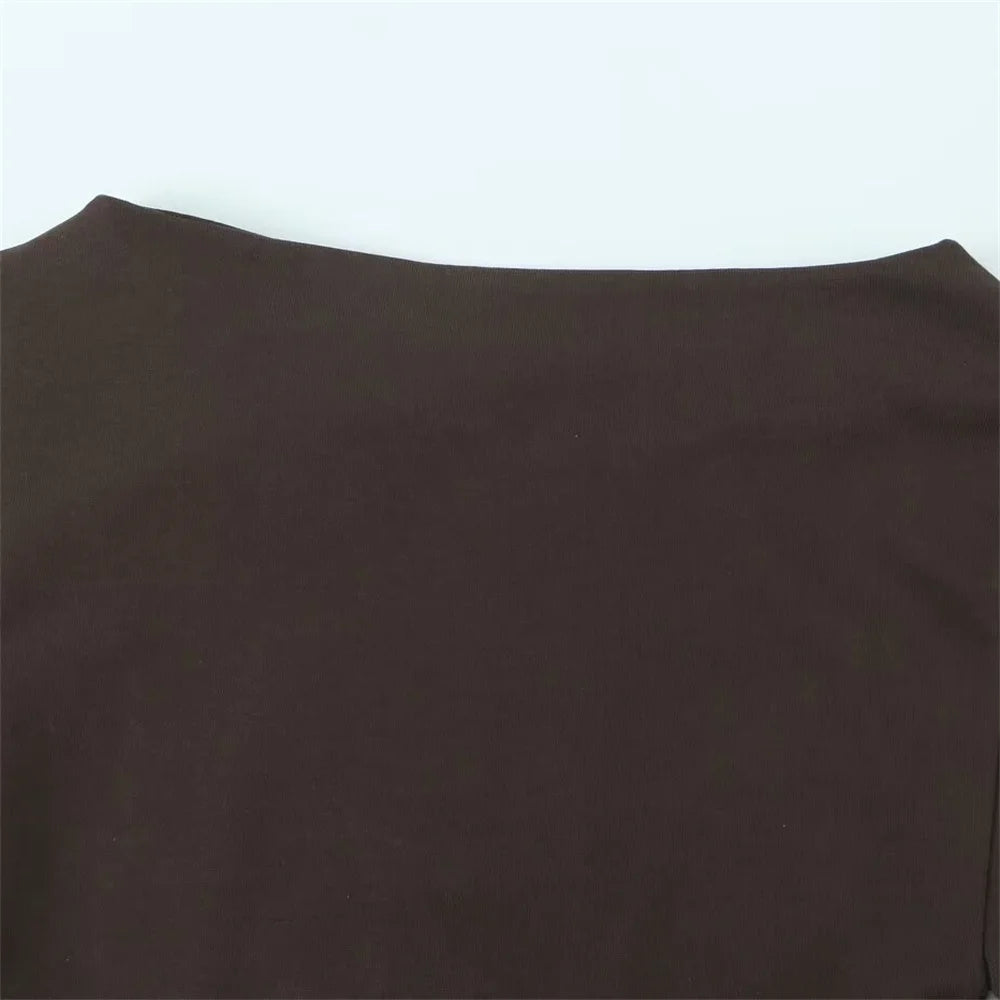 UNIZERA Women's Tri Color Side Folded Decorative T-shirt Round Neck Long Sleeve Spring/Summer New Casual Women's Clothing