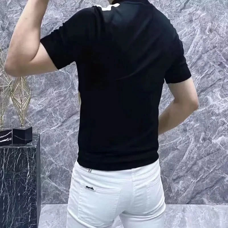 Summer Men Clothing Color Blocking Short Sleeve T-Shirts Streetwear Fashion