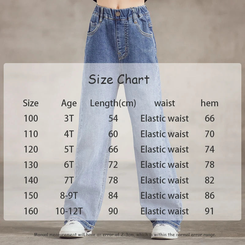 Kid's Jeans 3-9Y Cute Girls Solid Color Loose Wide Leg Pants Childrens Outwear Denim Trousers