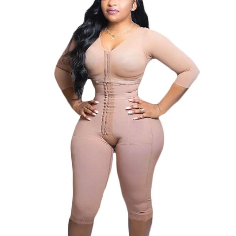 Full Body Support Arm Compression Girdle Women's Shapewear With Built In Bra Corset Slimming Sheath Flat Belly