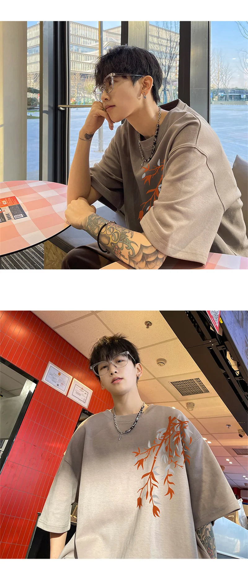 Men's Oversized T-shirts Mens Cotton T Shirt White 5XL Casual Summer Wear Fashion Bamboo Print Tee Shirts for Men Clothing