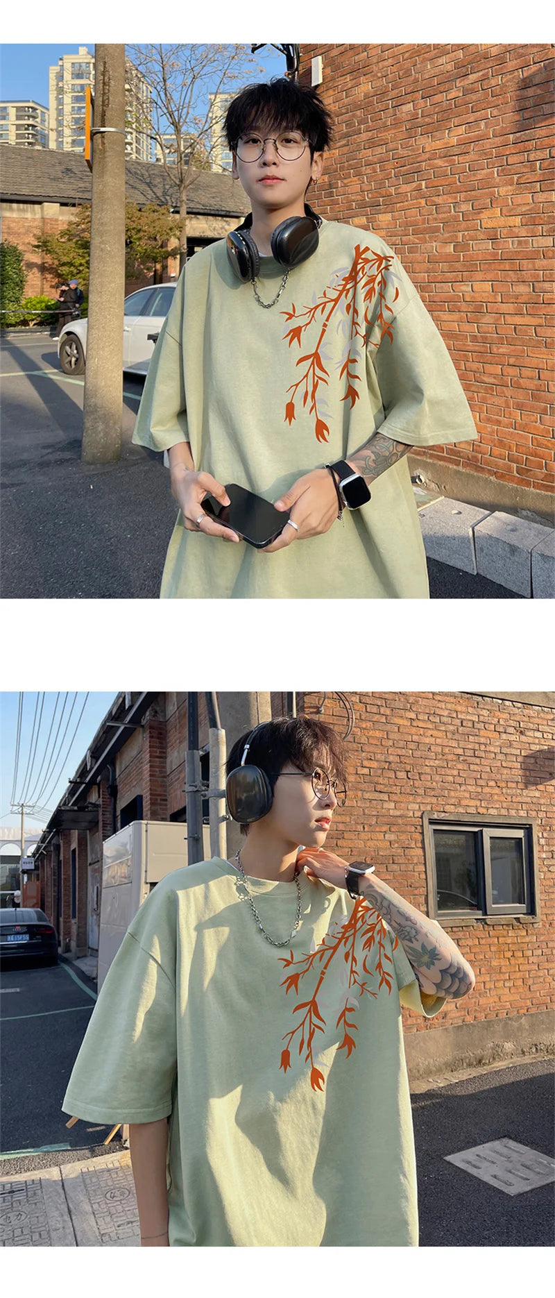 Men's Oversized T-shirts Mens Cotton T Shirt White 5XL Casual Summer Wear Fashion Bamboo Print Tee Shirts for Men Clothing