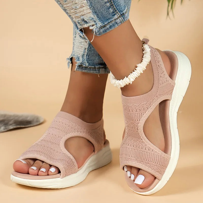 Women's Shoes  Summer Comfortable Casual Sports Sandals Women's Beach Wedge Sandals Women's Mesh Knitted Roman Sandals