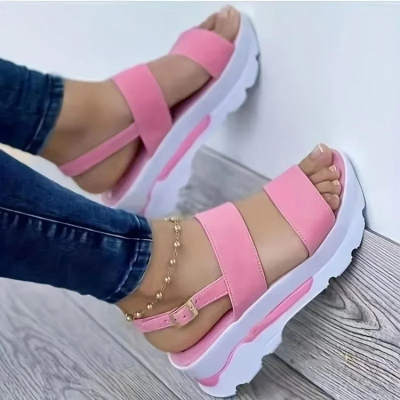 Women Summer Sandals Buckle Strap Open Toe Thick Bottom Punk Ladies Casual Flats Beach Shoes Sandalias