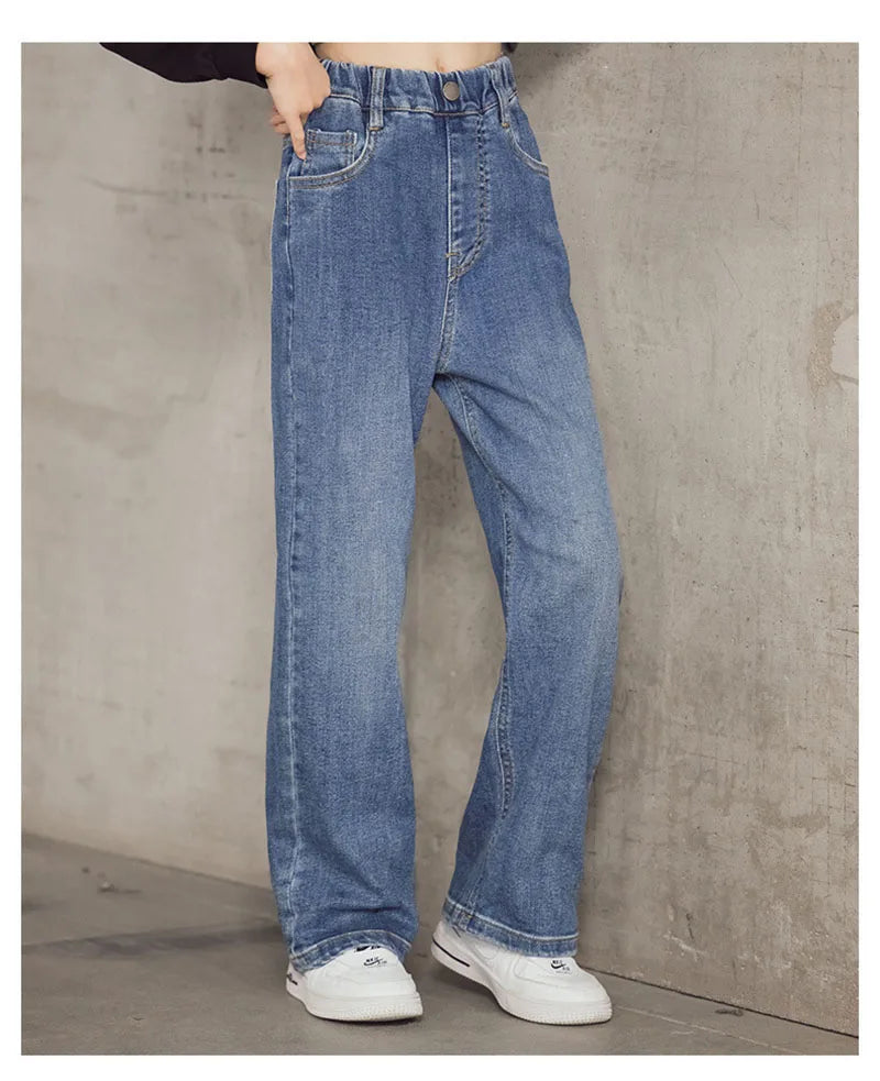 Kid's Jeans 3-9Y Cute Girls Solid Color Loose Wide Leg Pants Childrens Outwear Denim Trousers