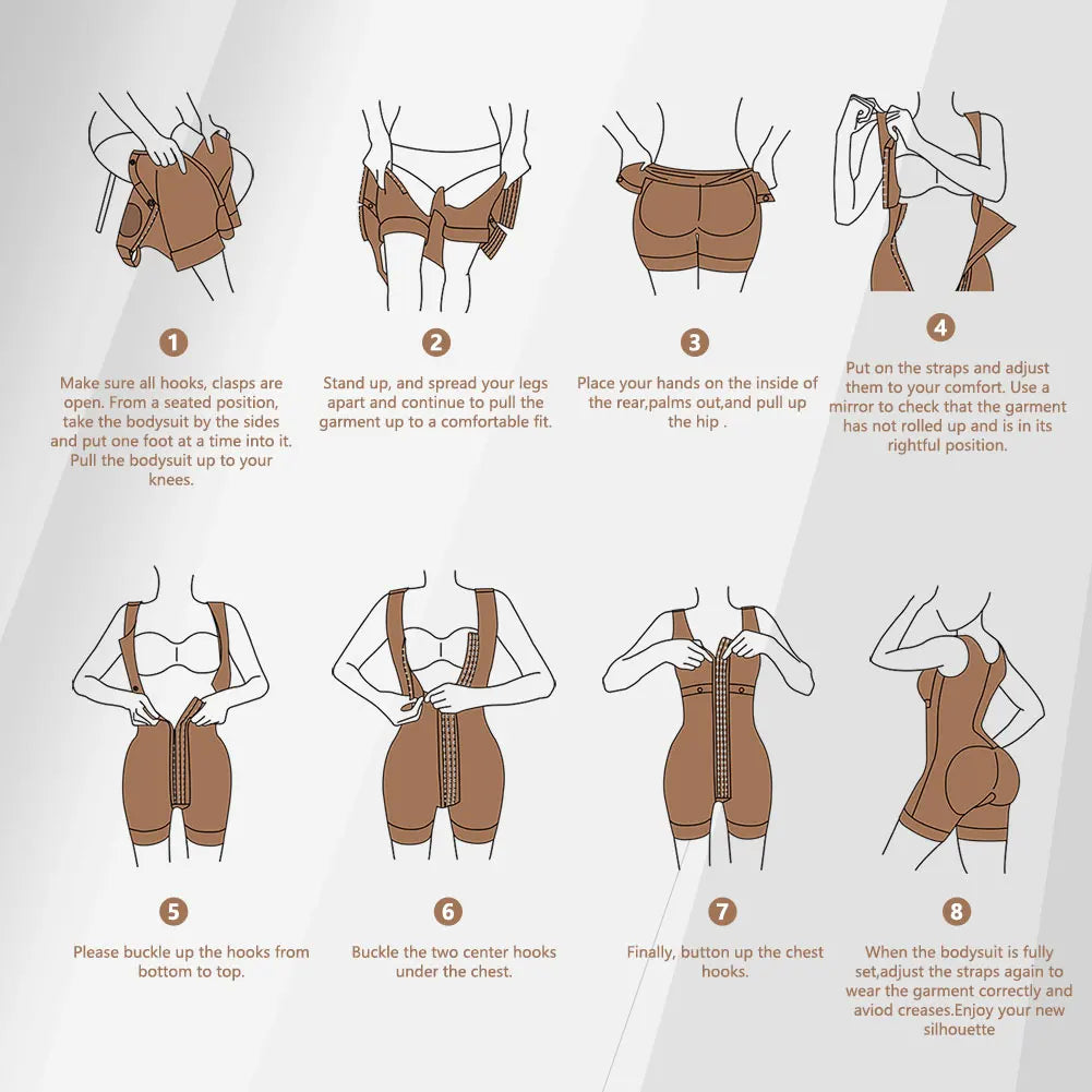 Full Body Support Arm Compression Girdle Women's Shapewear With Built In Bra Corset Slimming Sheath Flat Belly