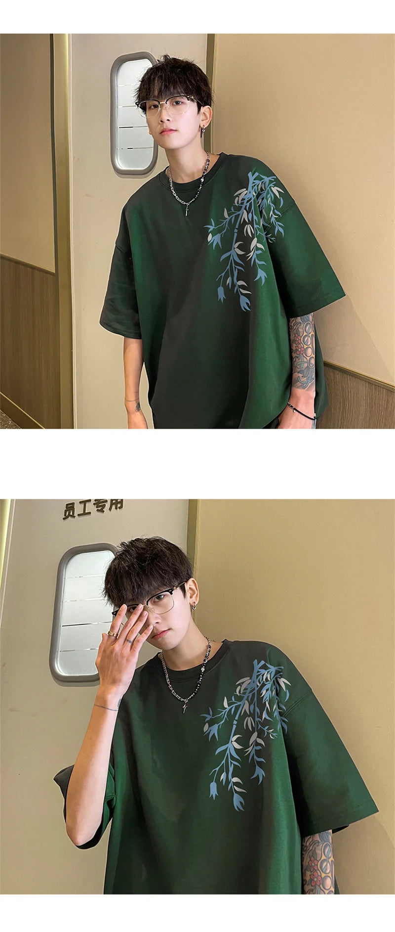 Men's Oversized T-shirts Mens Cotton T Shirt White 5XL Casual Summer Wear Fashion Bamboo Print Tee Shirts for Men Clothing