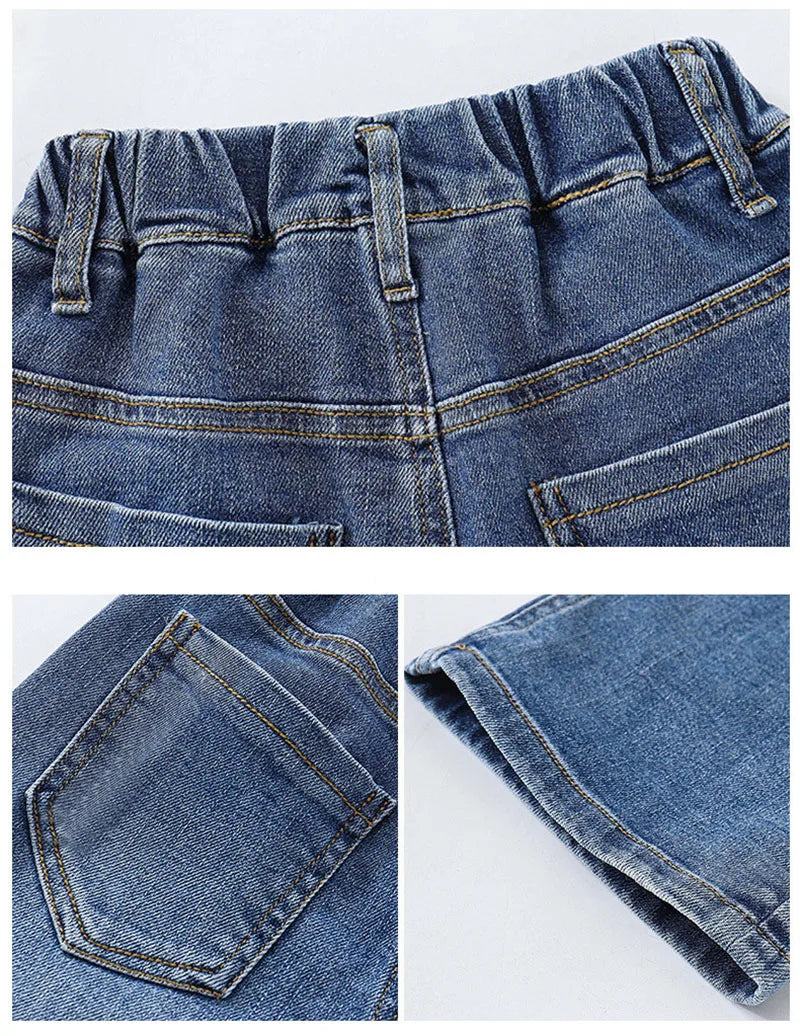 Kid's Jeans 3-9Y Cute Girls Solid Color Loose Wide Leg Pants Childrens Outwear Denim Trousers