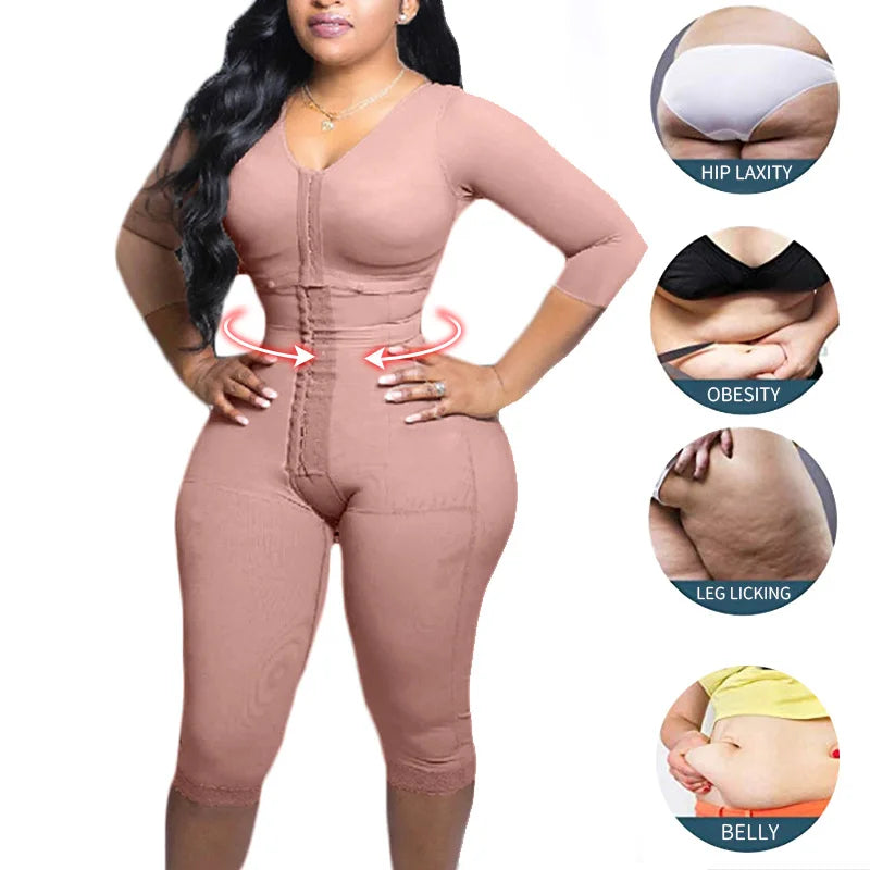 Full Body Support Arm Compression Girdle Women's Shapewear With Built In Bra Corset Slimming Sheath Flat Belly