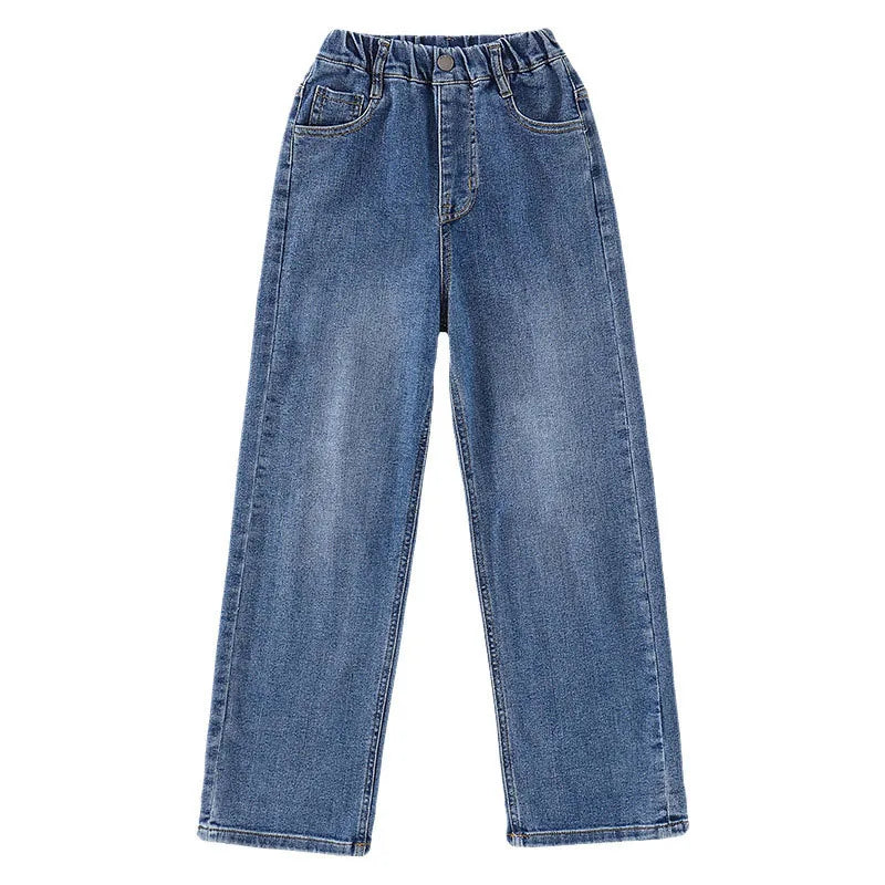 Kid's Jeans 3-9Y Cute Girls Solid Color Loose Wide Leg Pants Childrens Outwear Denim Trousers