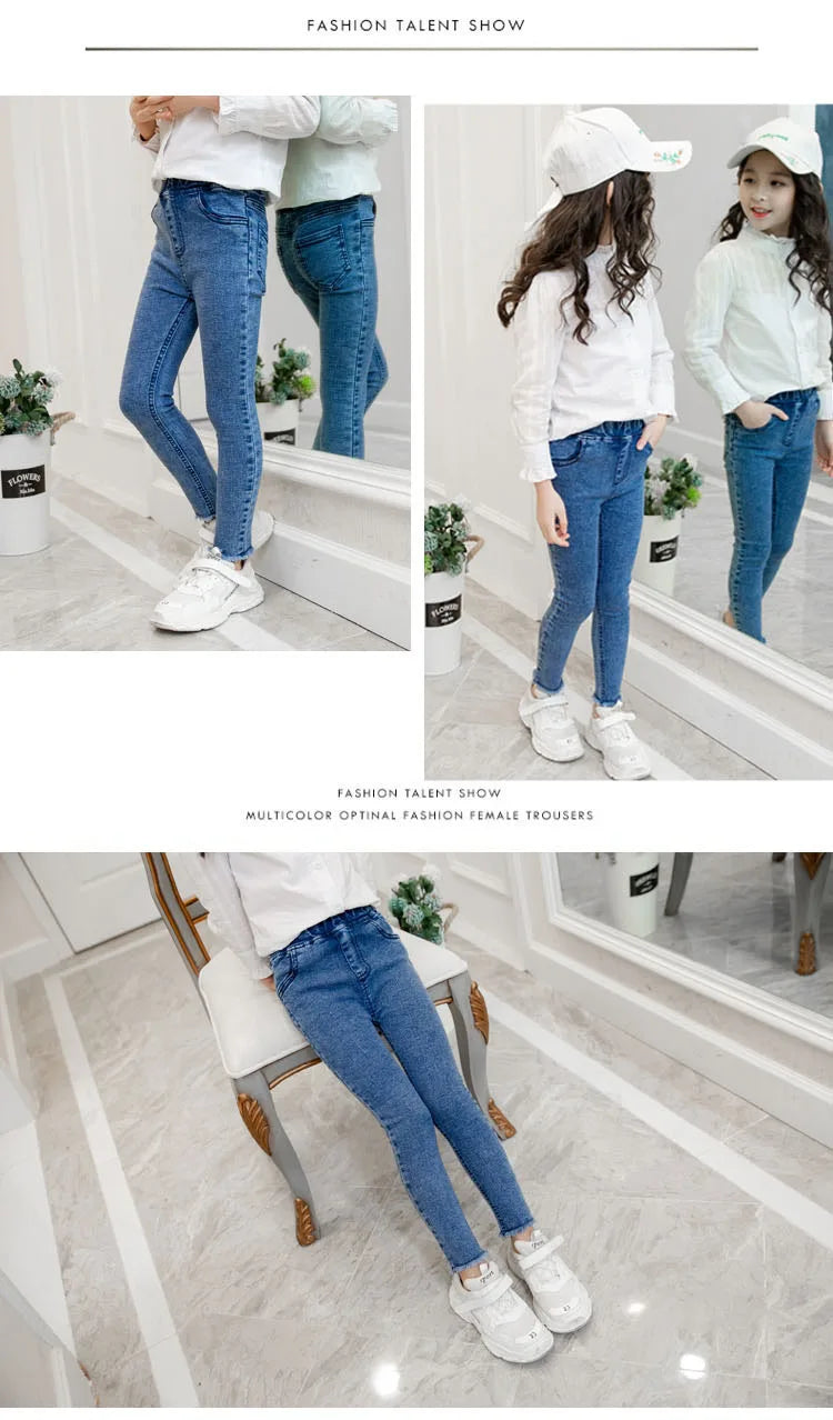 kids baby Girls Leggings autumn jeans elastic skinny children pencil pants for 4 5 6 7 8 9 10 11 12 13 years denim trousers