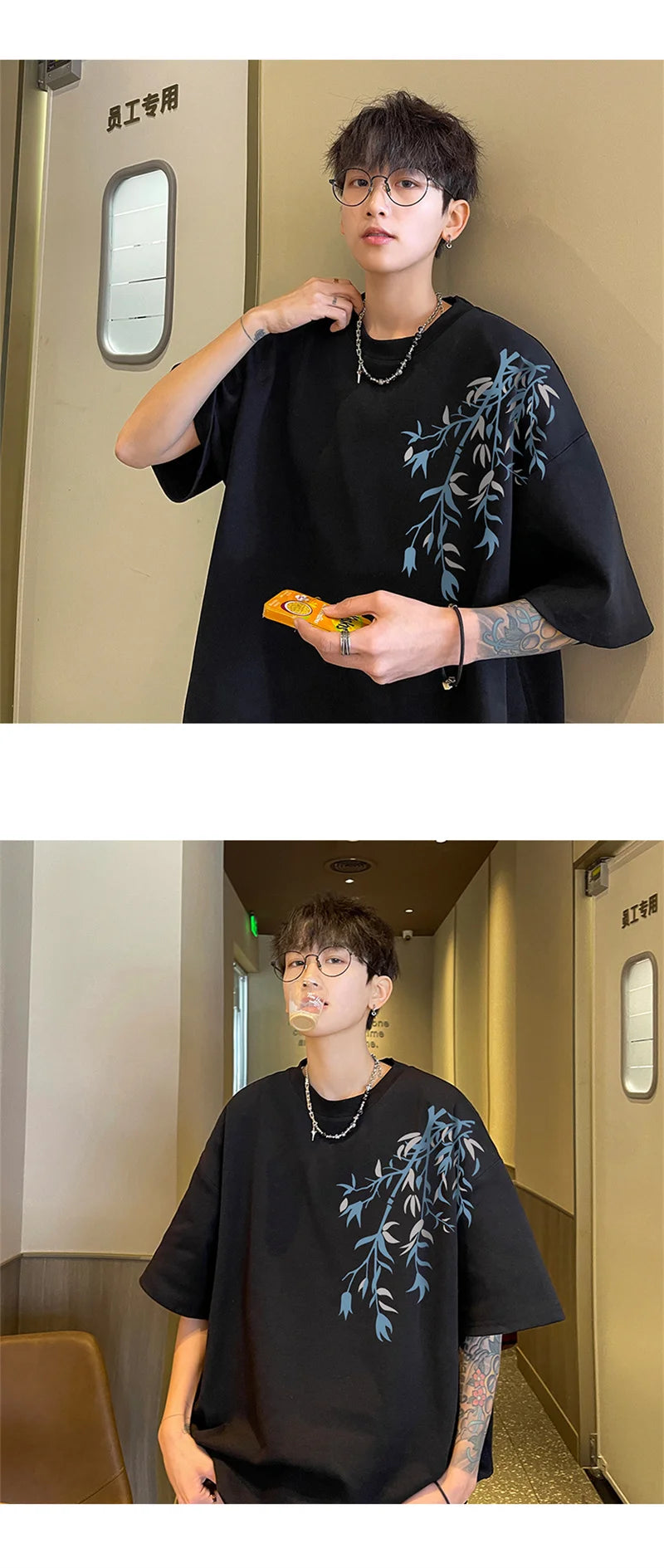 Men's Oversized T-shirts Mens Cotton T Shirt White 5XL Casual Summer Wear Fashion Bamboo Print Tee Shirts for Men Clothing