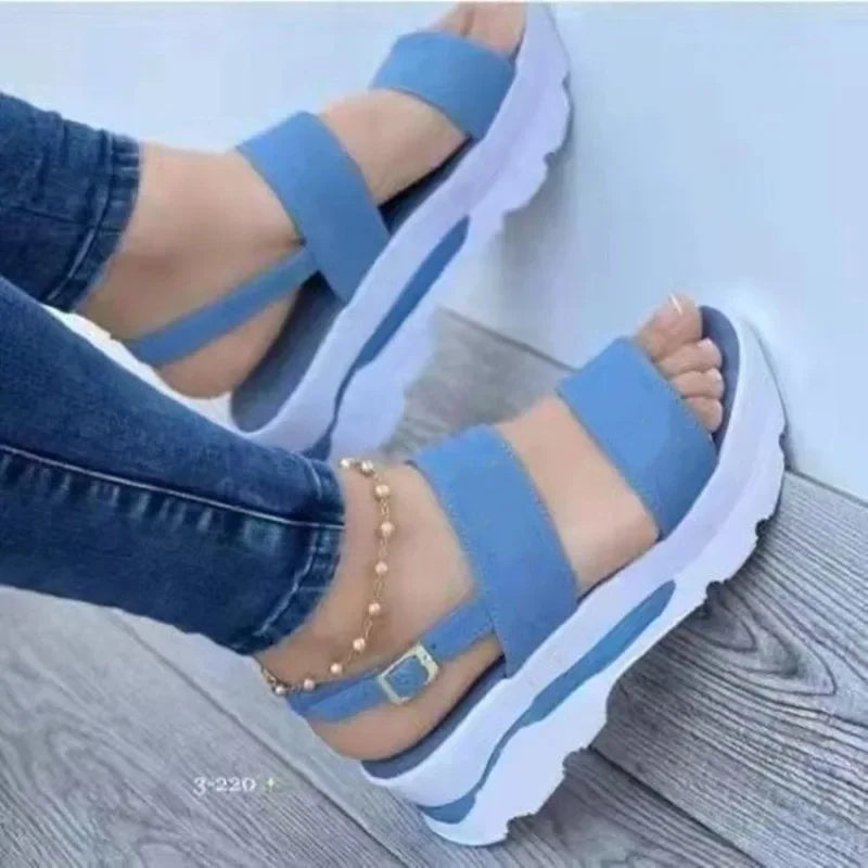 Women Summer Sandals Buckle Strap Open Toe Thick Bottom Punk Ladies Casual Flats Beach Shoes Sandalias