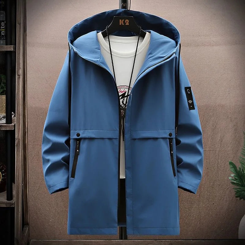Spring and Autumn New Fashion Trend In The Long Hooded Trench Coat Men's Casual Relaxed Comfortable Waterproof Coat