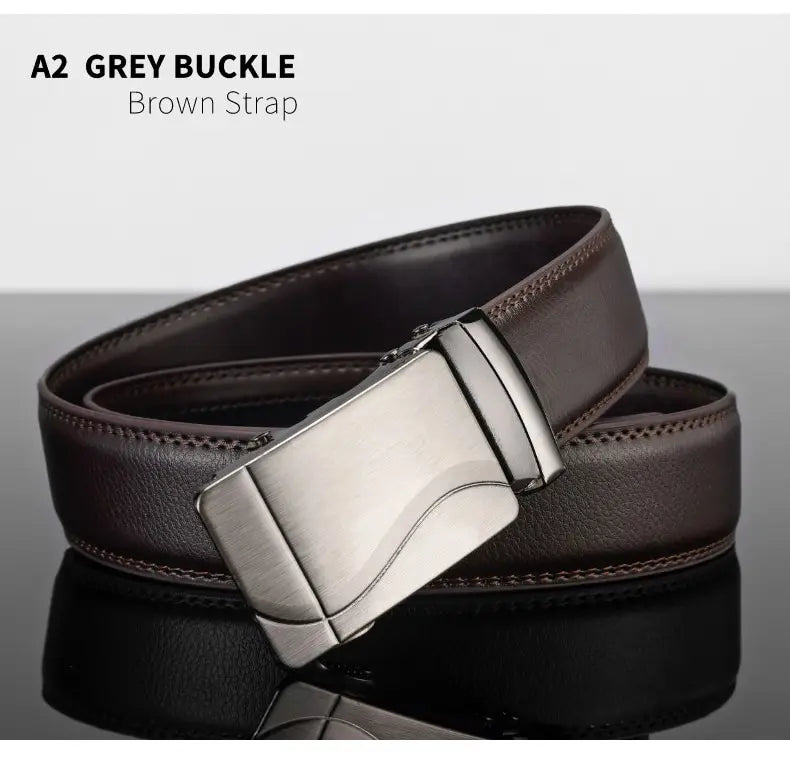 Men Leather Belt Metal Automatic Buckle Brand High Quality Luxury Belts for Men Famous Work Business Black PU Strap