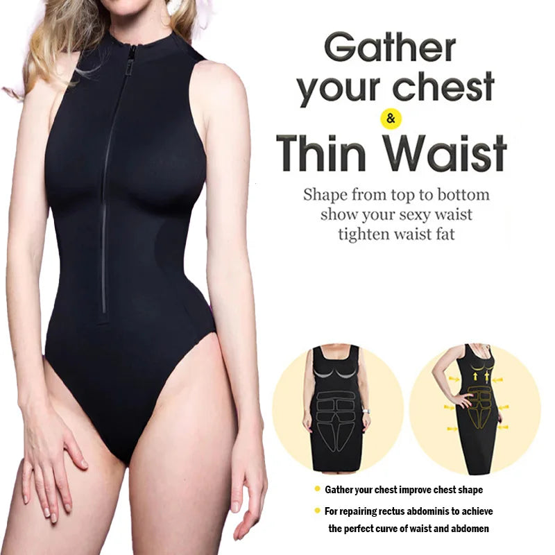 Double Control Jumpsuit Zipper Back Lace- up Strap Shaping Body Shapewear Women Tummy Control Sexy Bodysuit