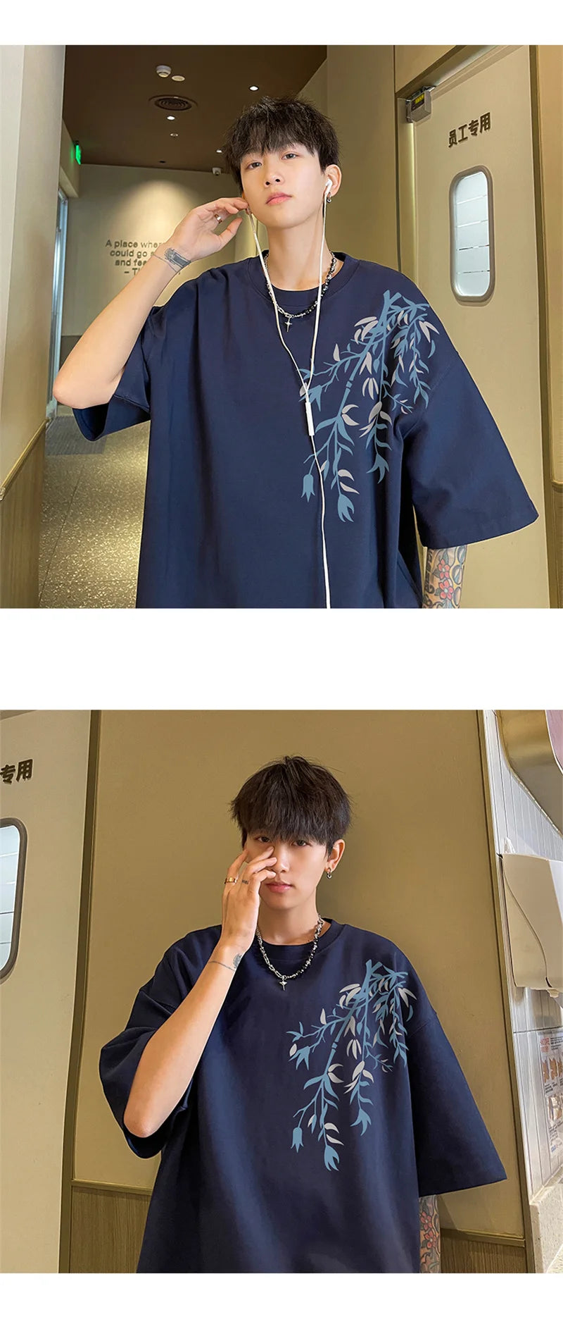 Men's Oversized T-shirts Mens Cotton T Shirt White 5XL Casual Summer Wear Fashion Bamboo Print Tee Shirts for Men Clothing