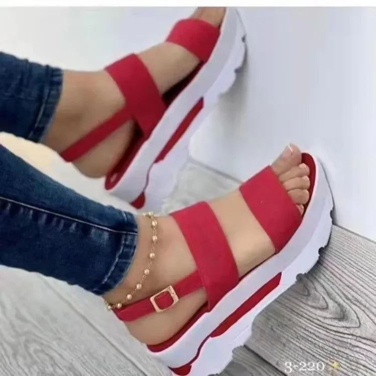 Women Summer Sandals Buckle Strap Open Toe Thick Bottom Punk Ladies Casual Flats Beach Shoes Sandalias