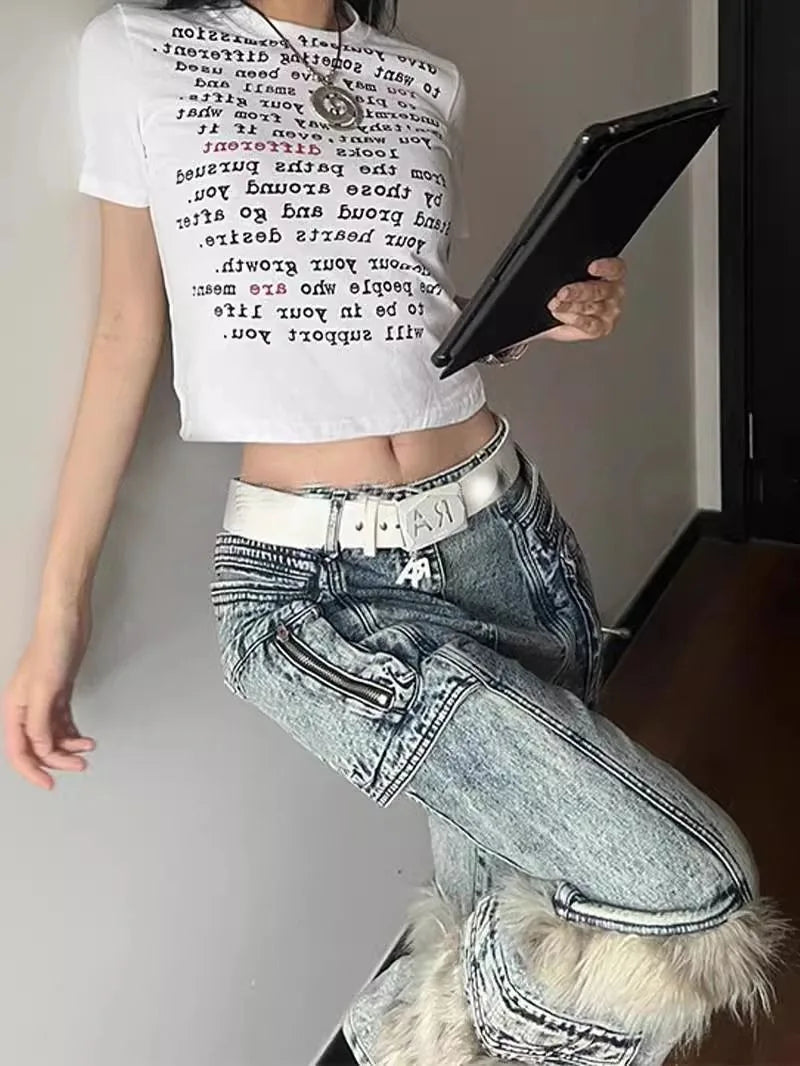 Stitching Multi-pocket Tooling Jeans Women Streetwear Vintage Hip Hop Spice Girls  Pants