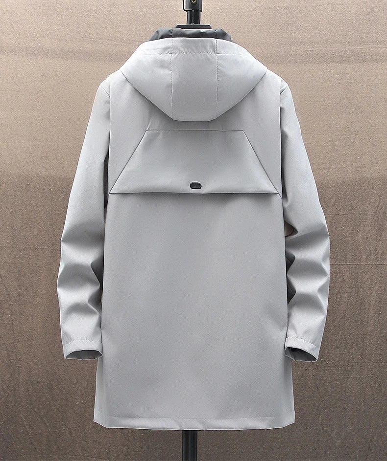 Outdoor Casual Jacket For Men Solid Color Long Windproof Hooded Coat High Quality Design Hot Casual Jacket For Men