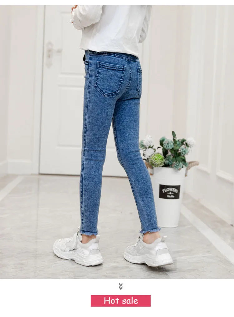 kids baby Girls Leggings autumn jeans elastic skinny children pencil pants for 4 5 6 7 8 9 10 11 12 13 years denim trousers