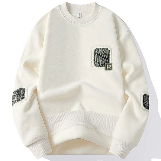 Men's Fashion Thick Hoodie Embroidery Pullover Fleece Lined Men's Winter Clothes Elegant Luxury Brand White Green Pullovers