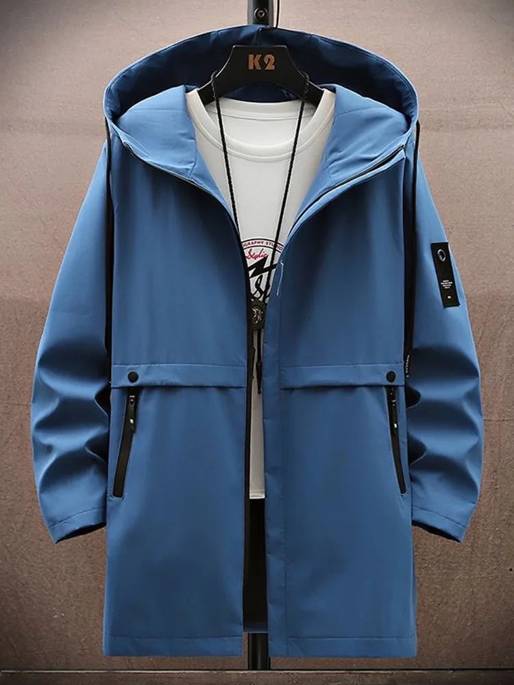Spring and Autumn New Fashion Trend In The Long Hooded Trench Coat Men's Casual Relaxed Comfortable Waterproof Coat