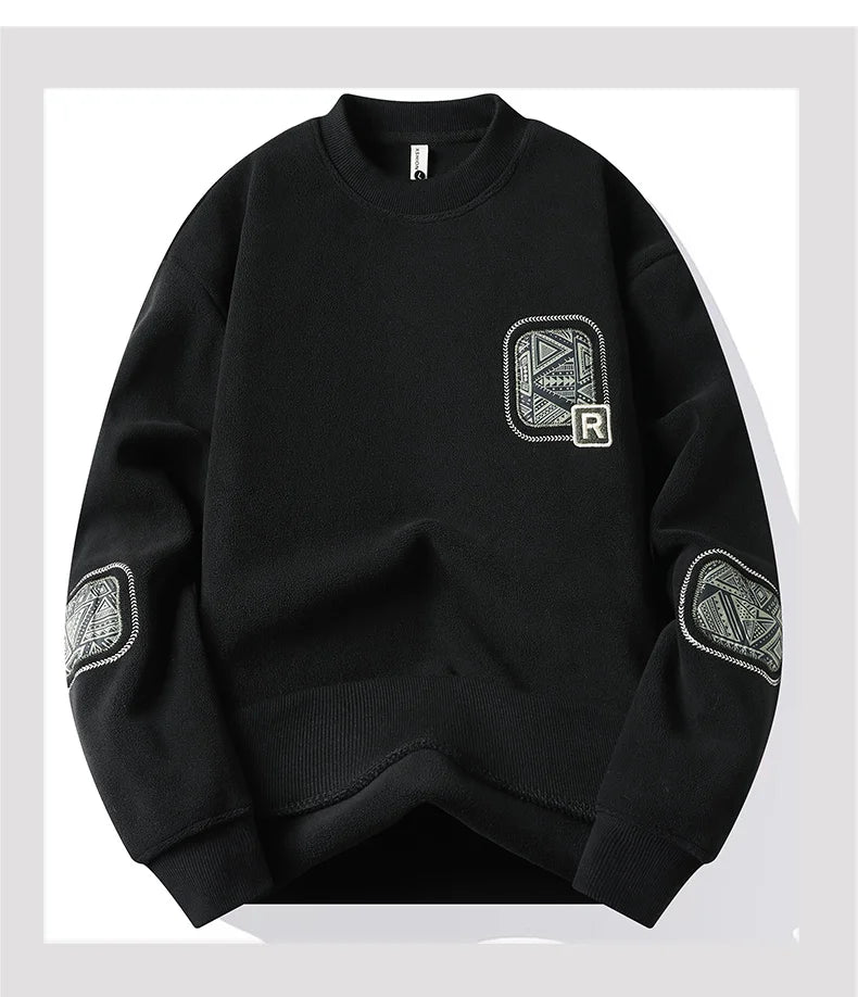 Men's Fashion Thick Hoodie Embroidery Pullover Fleece Lined Men's Winter Clothes Elegant Luxury Brand White Green Pullovers