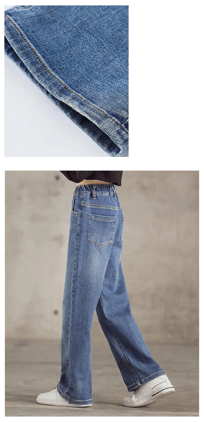 Kid's Jeans 3-9Y Cute Girls Solid Color Loose Wide Leg Pants Childrens Outwear Denim Trousers