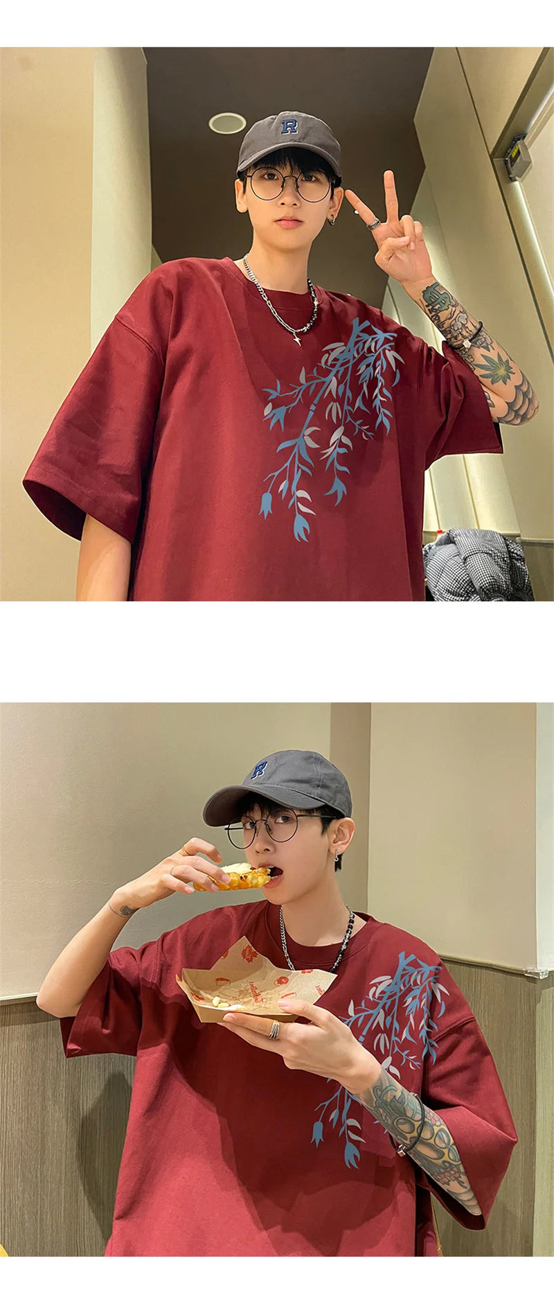 Men's Oversized T-shirts Mens Cotton T Shirt White 5XL Casual Summer Wear Fashion Bamboo Print Tee Shirts for Men Clothing